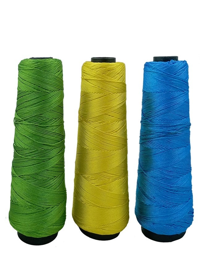 Aakriti Polyester Thread Yarn (3 Cones) - Embroidery, Crochet, Knitting, Jewellery Making Thread [Colors: Parrot Green, Yellowish-Green, Turquoise] - Image 1